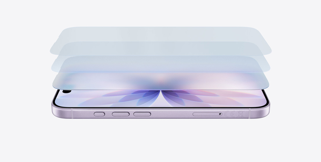 iPhone 17 i finishen lavendel, liggande, design i flera lager med Ceramic Shield 2
