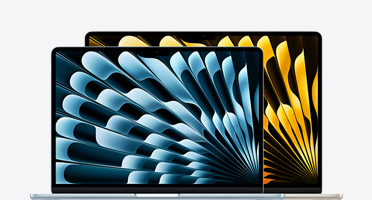 Un MacBook Air 13 pollici e un MacBook Air 15 pollici visti di fronte per confrontare le dimensioni