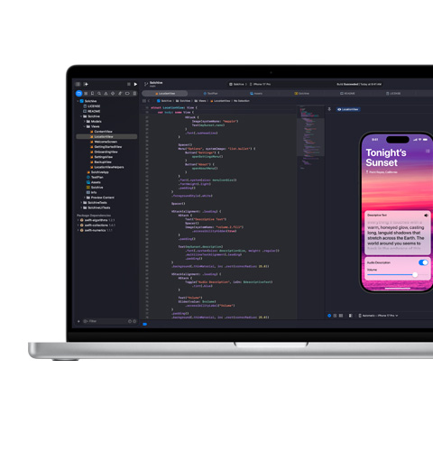 En skærm, der viser kodning med Xcode-appen